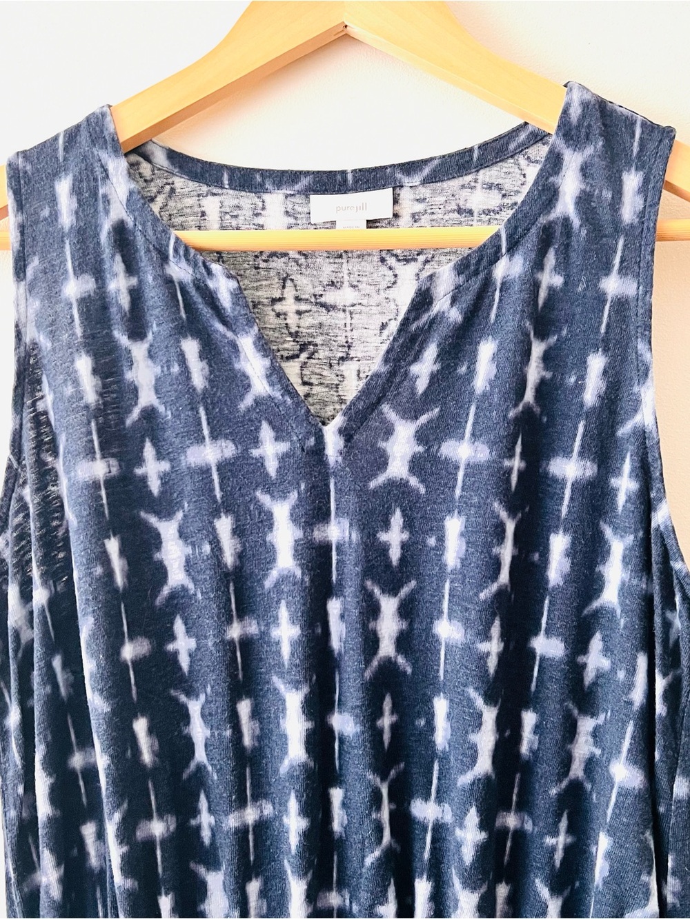 J. Jill Pure Jill Blue Shibori Linen Tie Waist Sleeveless Tunic Dress Petite M - Picture 3 of 9